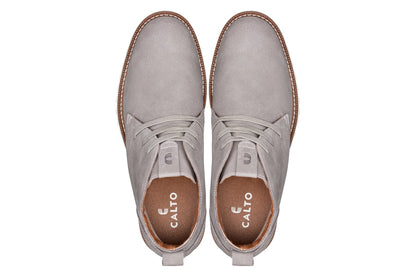 CALTO - J2192 - 2.6 Inches Taller (Grey/White Sole) - Nubuck Chukka Boots