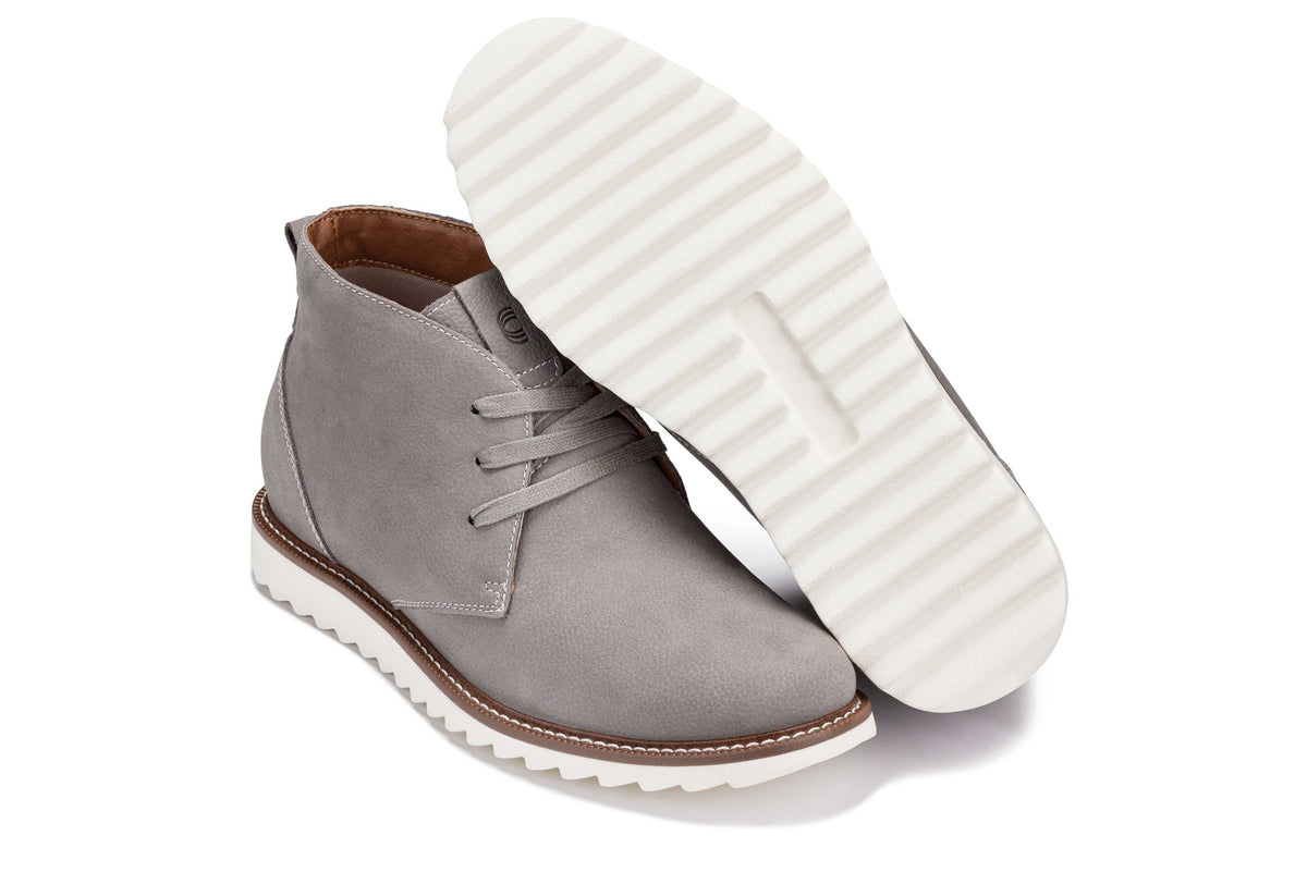 CALTO - J2192 - 2.6 Inches Taller (Grey/White Sole) - Nubuck Chukka Boots