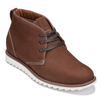 CALTO - J2193 - 2.6 Inches Taller (Brown/White Sole) - Nubuck Chukka Boots