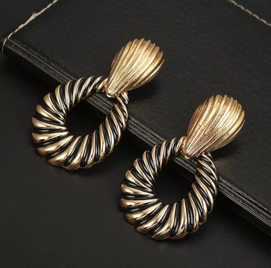 Gold Stripped African Drop Earrings