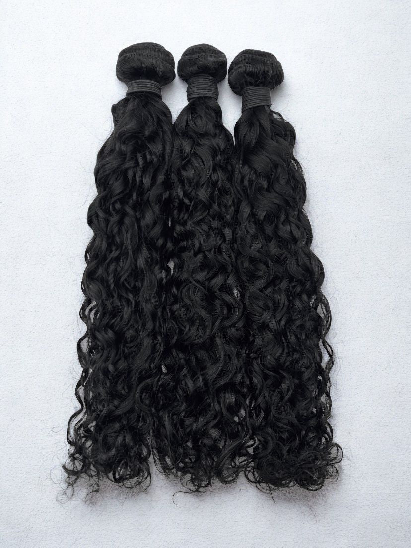 Natural wave wefted human hair bundle - wavy