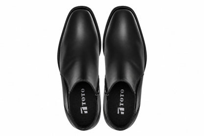 TOTO - W0370 - 2.6 Inches Taller (Black) - Soft Supple Genuine Leather Mid-Top Ankle Zipper Boot