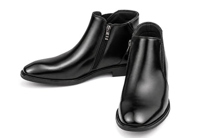 TOTO - W0370 - 2.6 Inches Taller (Black) - Soft Supple Genuine Leather Mid-Top Ankle Zipper Boot