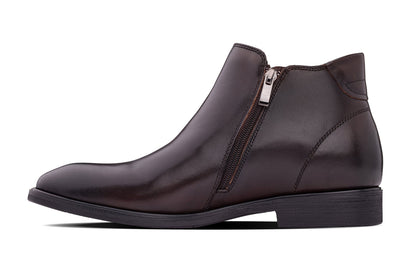 TOTO - W0371 - 2.6 Inches Taller (Rich Espresso Brown) - Soft Supple Genuine Leather Mid-Top Ankle Zipper Boot