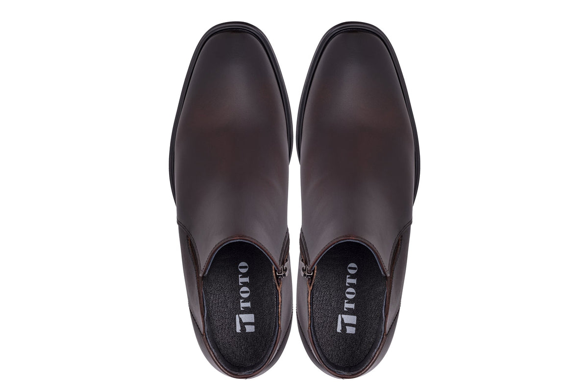 TOTO - W0371 - 2.6 Inches Taller (Rich Espresso Brown) - Soft Supple Genuine Leather Mid-Top Ankle Zipper Boot