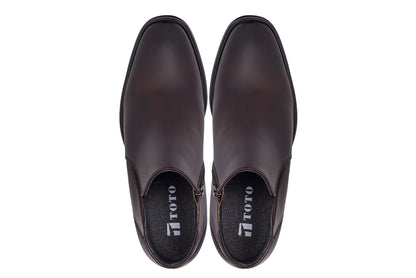 TOTO - W0371 - 2.6 Inches Taller (Rich Espresso Brown) - Soft Supple Genuine Leather Mid-Top Ankle Zipper Boot