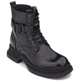 TOTO - W0661 - 3.2 Inches Taller (Black) - Chunky Sole Biker Style High Top Zipper Boot