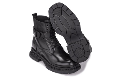 TOTO - W0661 - 3.2 Inches Taller (Black) - Chunky Sole Biker Style High Top Zipper Boot