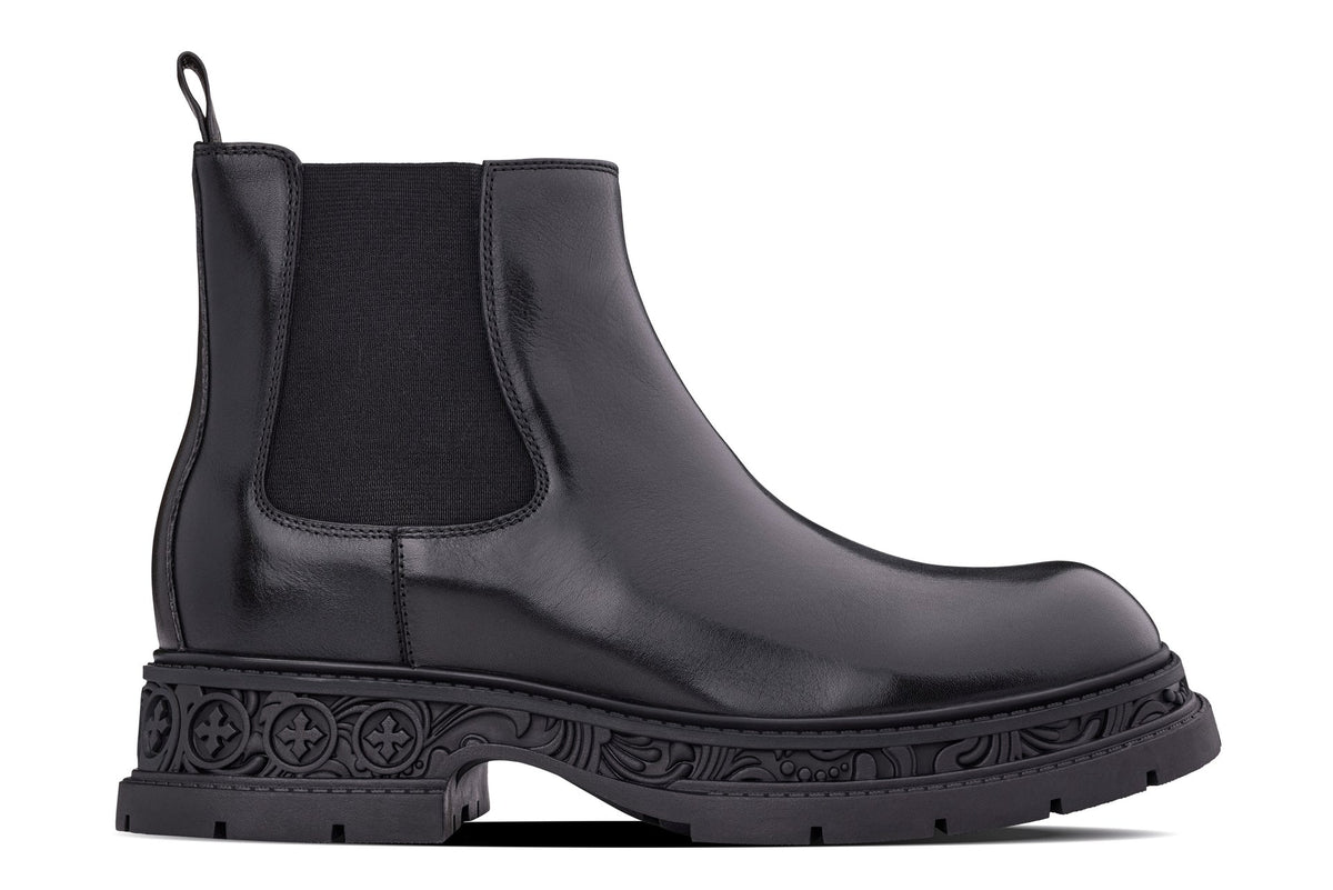 TOTO - W0662 - 3.2 Inches Taller (Black) - Chunky Sole Chelsea High Top Ankle Boot