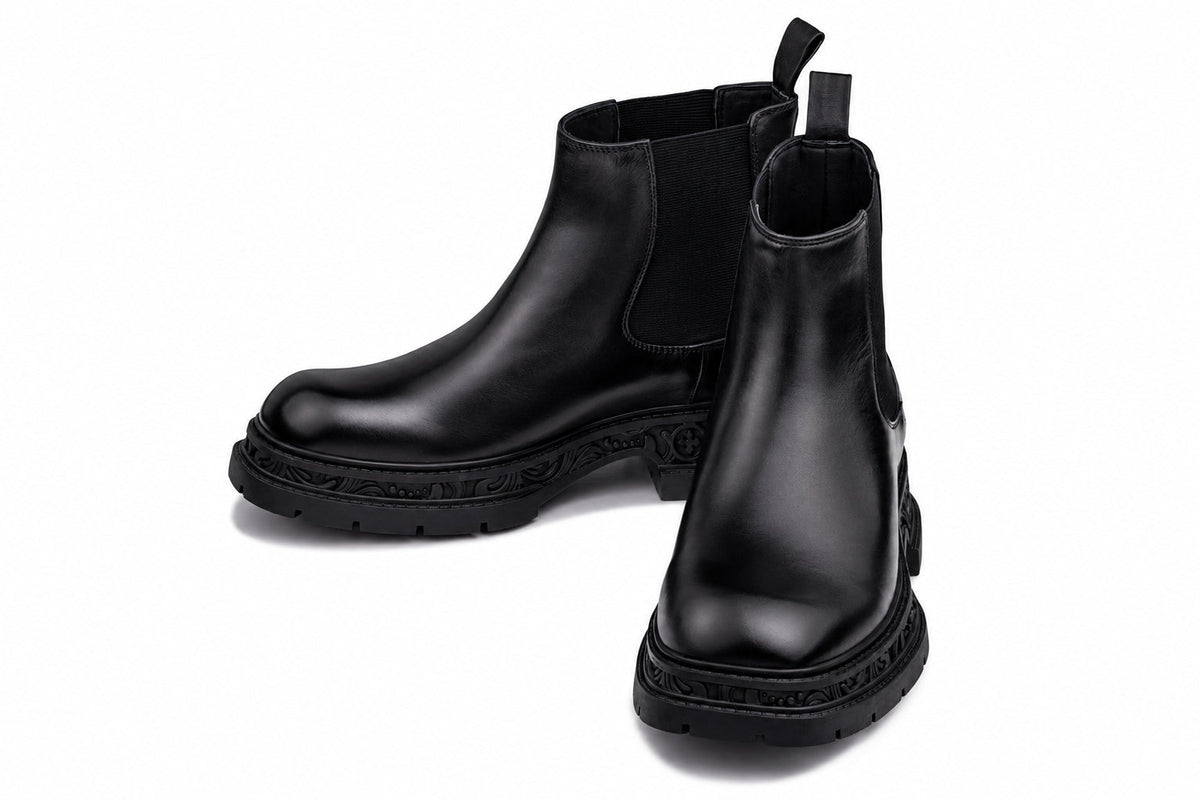 TOTO - W0662 - 3.2 Inches Taller (Black) - Chunky Sole Chelsea High Top Ankle Boot