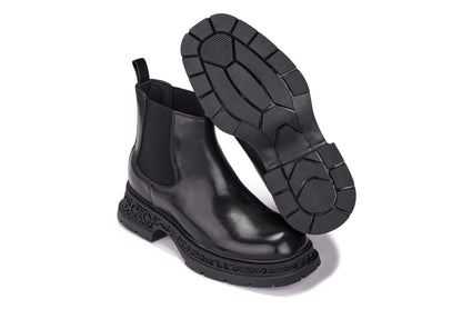 TOTO - W0662 - 3.2 Inches Taller (Black) - Chunky Sole Chelsea High Top Ankle Boot