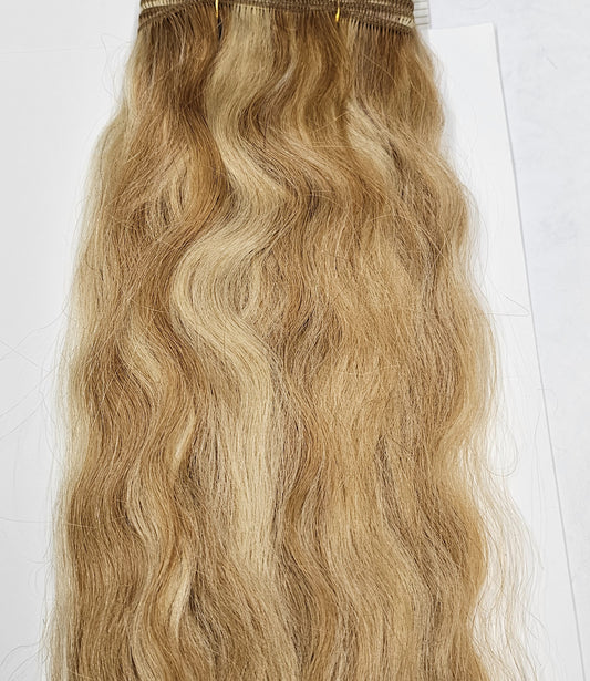 Human hair tangle-free super french weaving; wavy sew-in weft; mixed colors image 0