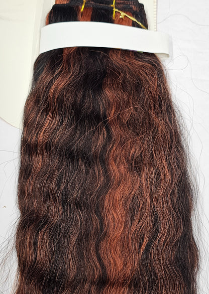 Human hair tangle-free super french weaving; wavy sew-in weft; mixed colors image 3