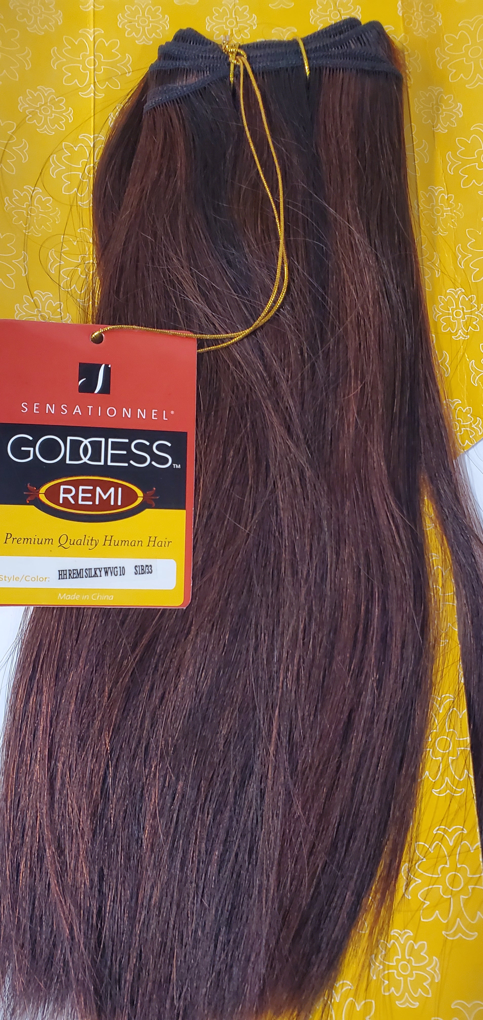 Human hair remi silky weave; straight sew-in weft; Goddess image 1