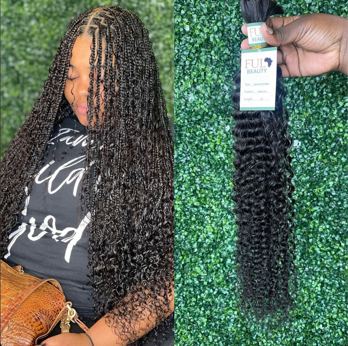 Deep Curls human hair bulk for braids styling.