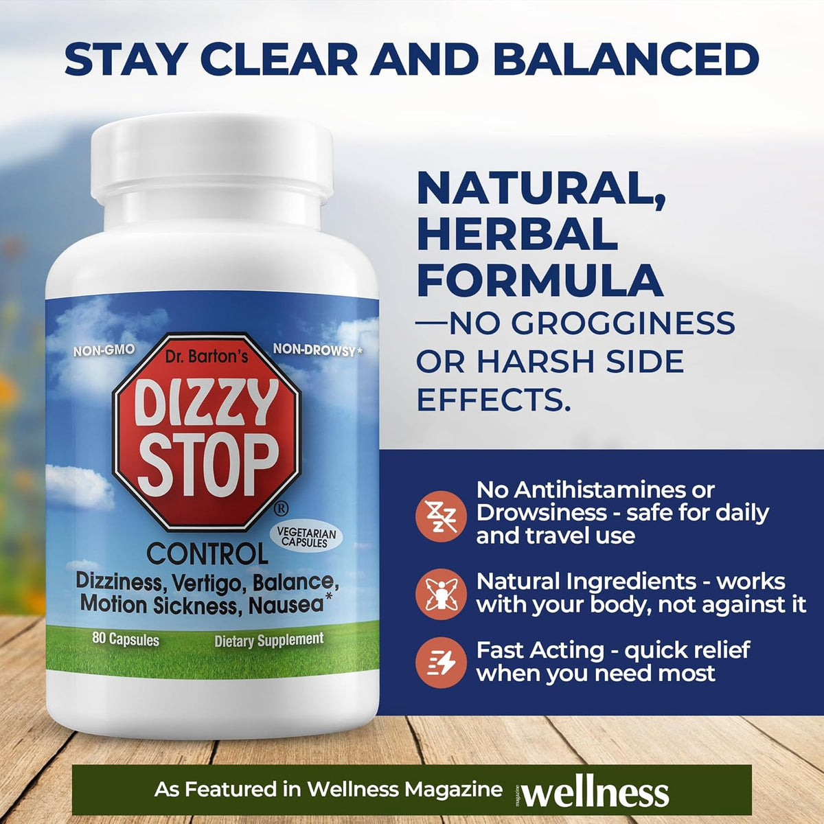 Dizzy Stop by Dr. Barton's – Non-Drowsy Vertigo, Dizziness & Balance Support