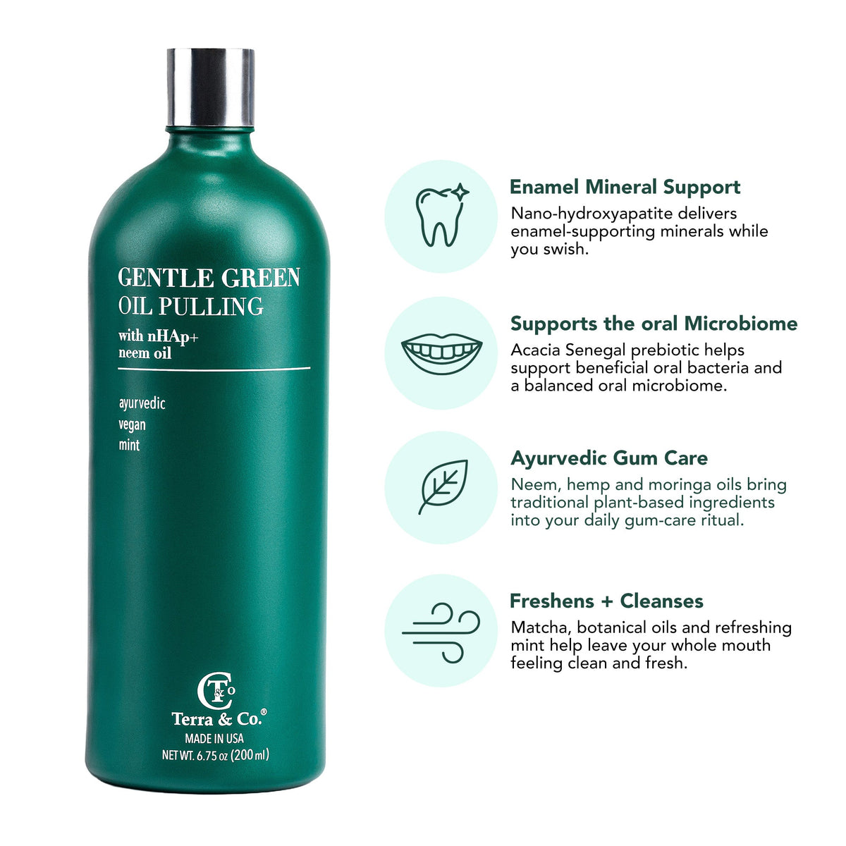 Gentle Green® Oil Pulling – Ayurvedic Neem, Moringa, Hemp Seed & Coconut Oil Rinse for Fresh Breath, 6.75 oz