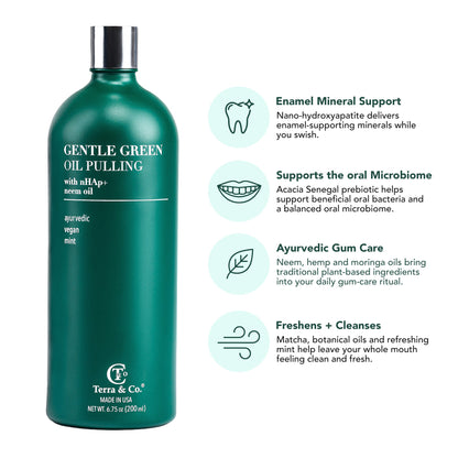 Gentle Green® Oil Pulling – Ayurvedic Neem, Moringa, Hemp Seed & Coconut Oil Rinse for Fresh Breath, 6.75 oz