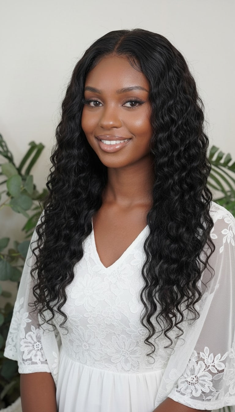 Deep wave wefted human hair bundle - curly