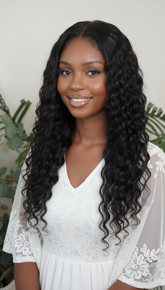 Deep wave wefted human hair bundle - curly