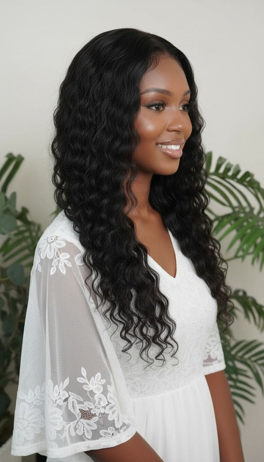 Deep wave wefted human hair bundle - curly