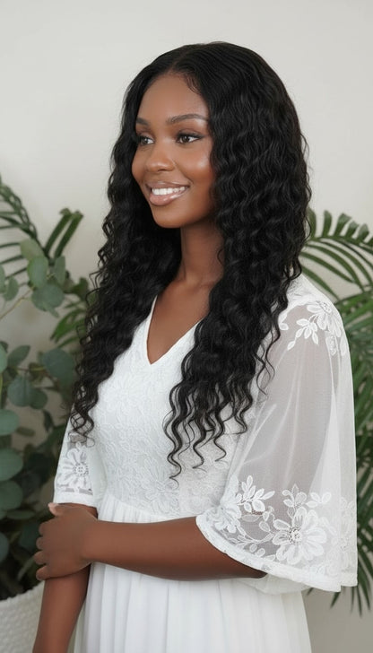 Deep wave wefted human hair bundle - curly