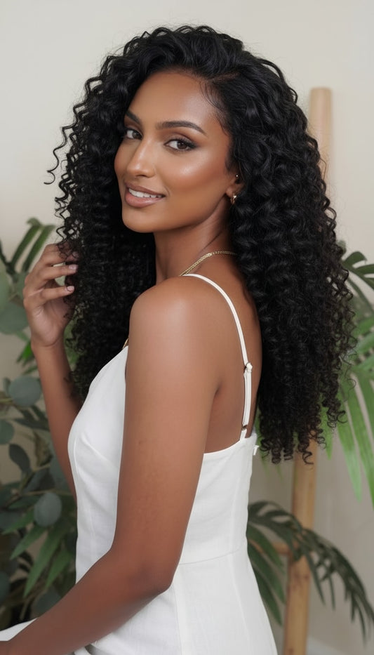 Italian curl wefted human hair bundle.