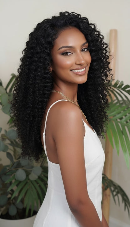 Italian curl wefted human hair bundle.