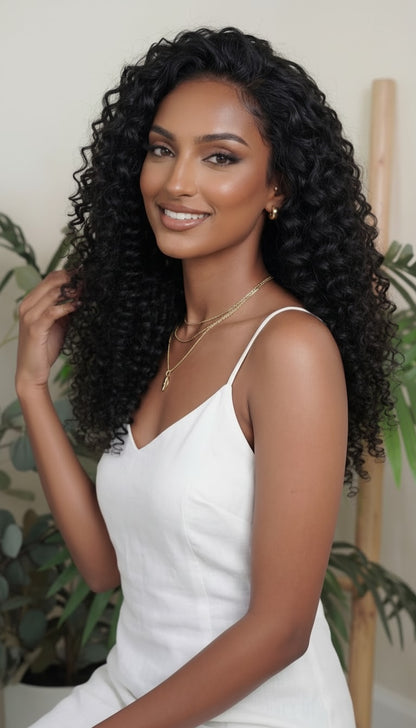 Italian curl wefted human hair bundle.