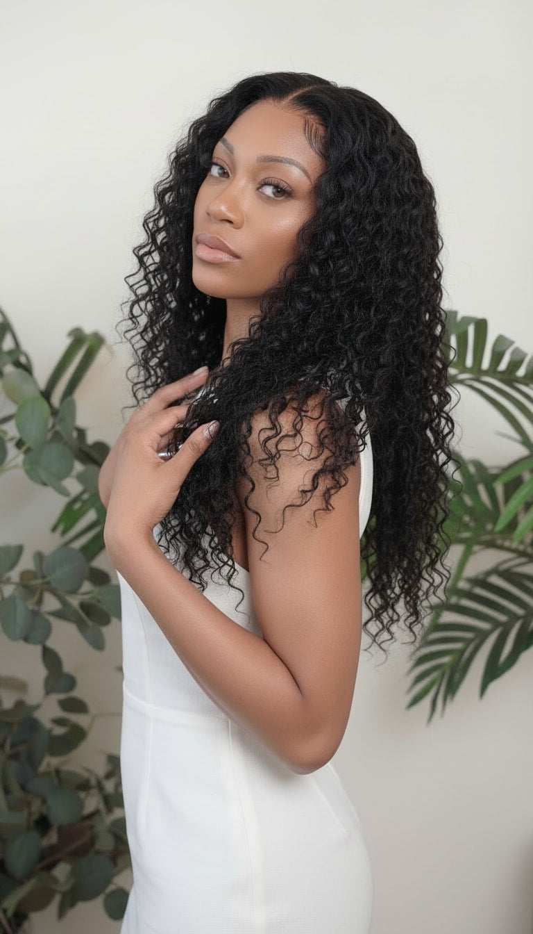 Water wave wefted bundle human hair - curly