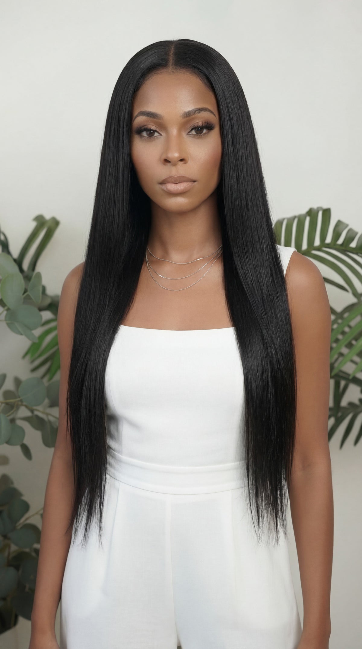 Straight wefted human hair bundle for sew-ins.