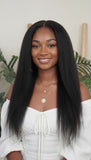 Kinky straight wefted human hair bundle for sew-ins.