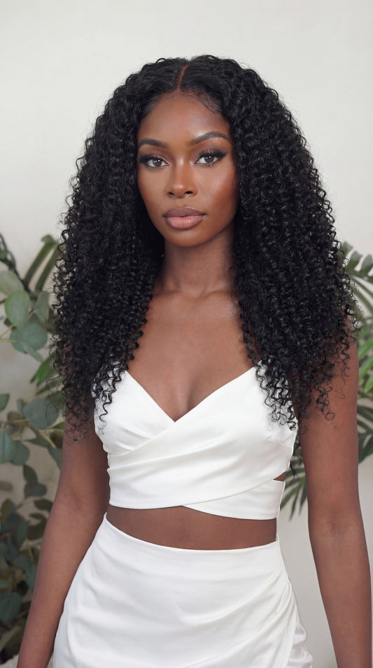 Kinky curly wefted human hair bundle for sew-ins.