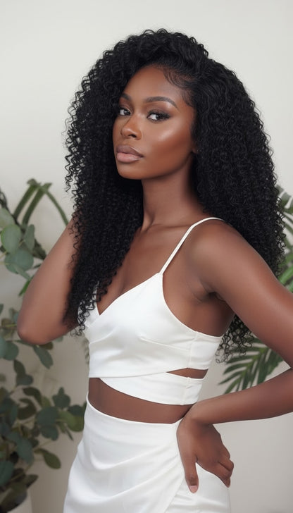 Kinky curly wefted human hair bundle for sew-ins.