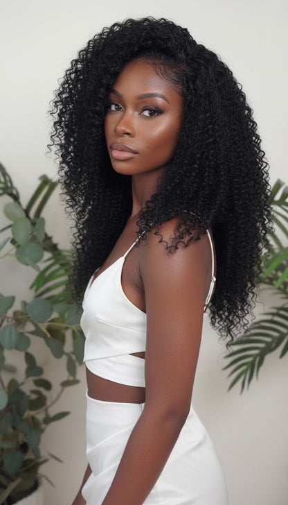 Kinky curly wefted human hair bundle for sew-ins.