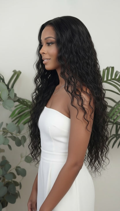 Natural wave wefted human hair bundle - wavy