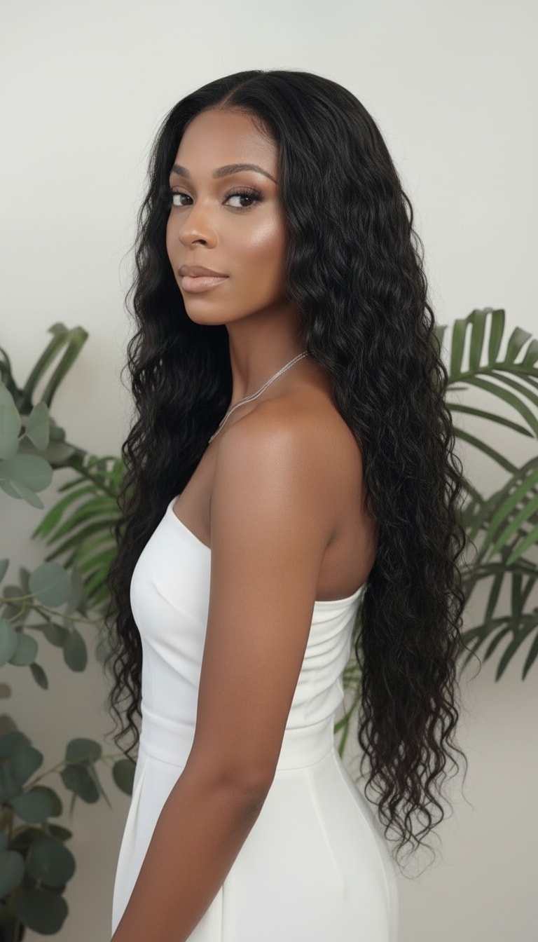 Natural wave wefted human hair bundle - wavy
